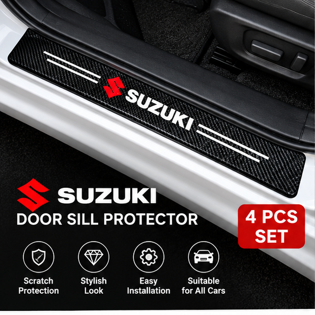 Carbon Fiber Car Door Sill Protector – 4 Pcs